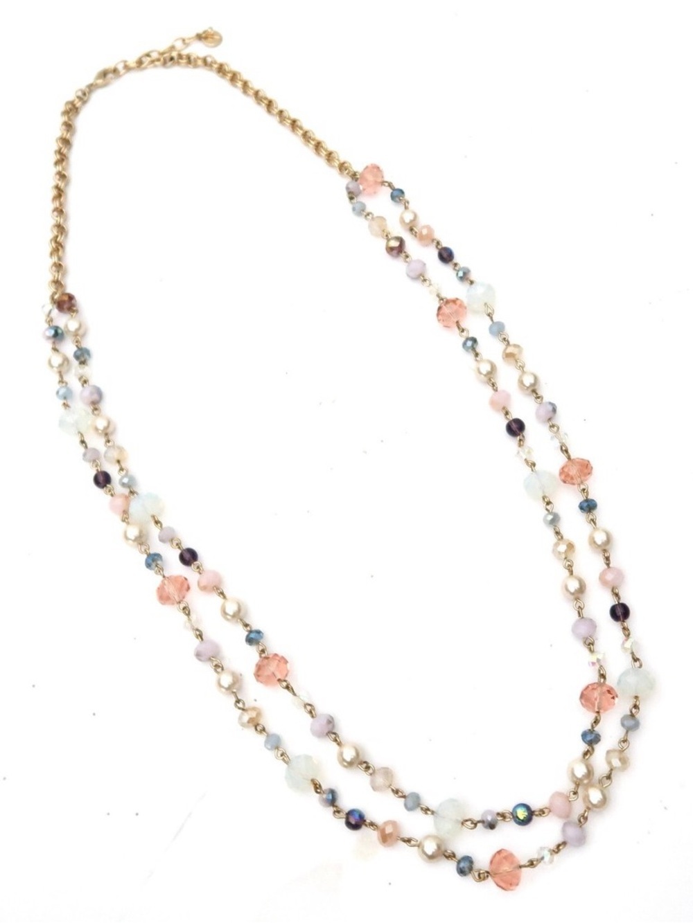TALBOTS Faux pearl & Glass bead multi strand necklace pastels - Picture 4 of 11
